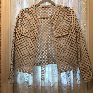 Tory Burch White Leather and Sheer Jacket